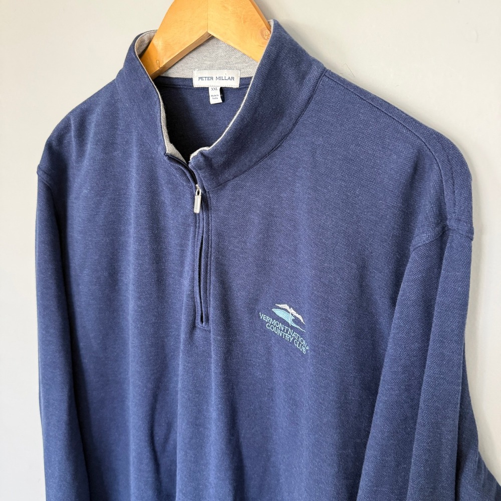 Peter Millar Mens XXL Navy Blue Quarter Zip Vermont National Country Club